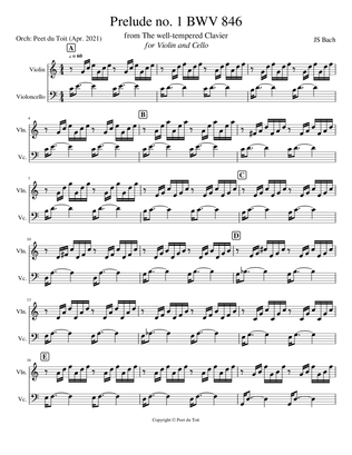Prelude no. 1 BWV 846 - JS Bach (Violin & Cello)