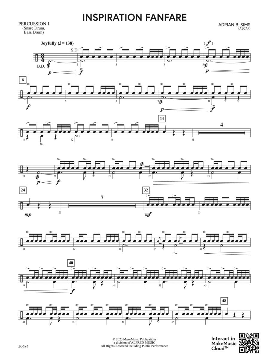 Inspiration Fanfare: 1st Percussion Concert Band scores gallery preview page 1