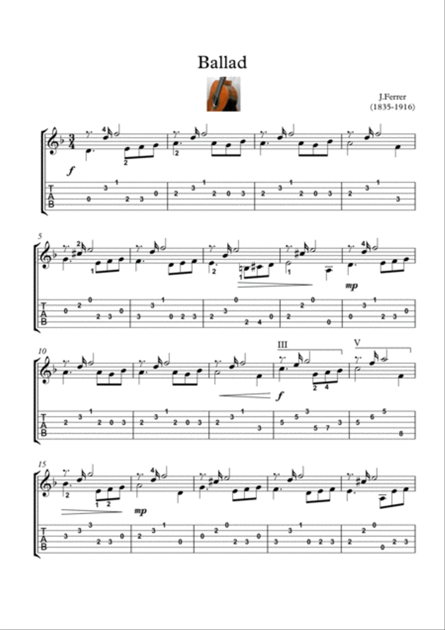 A Ballad for classical guitar Acoustic Guitar scores gallery preview page 1