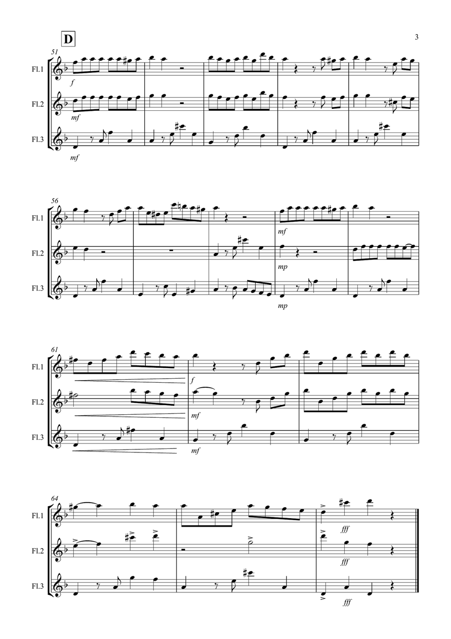 Tango á Trois for Flute Trio Flute Solo scores gallery preview page 3