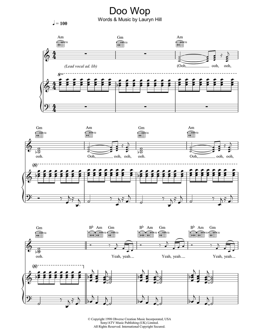 Doo Wop (That Thing) Piano, Vocal, Guitar scores gallery preview page 1