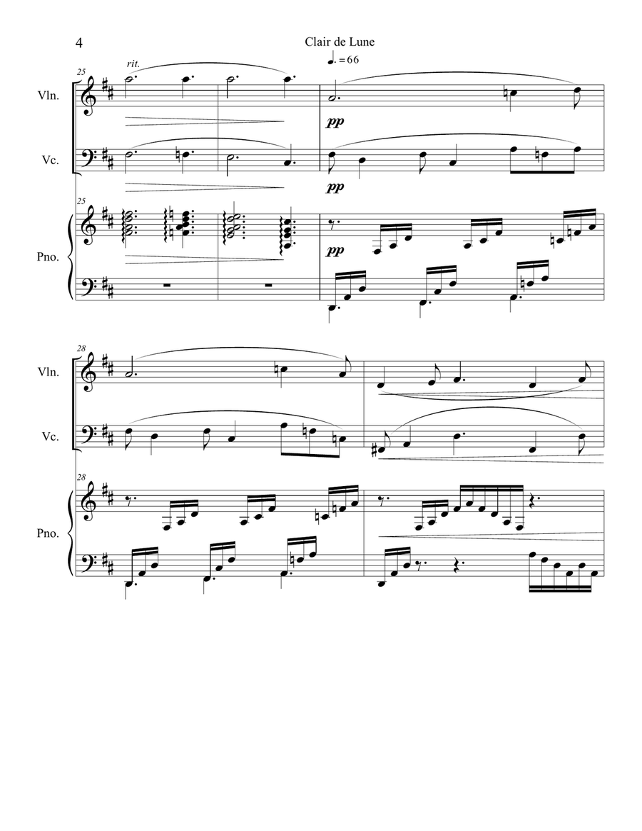 Clair de Lune (Violin and Cello Duet) with piano accompaniment Piano Trio scores gallery preview page 4