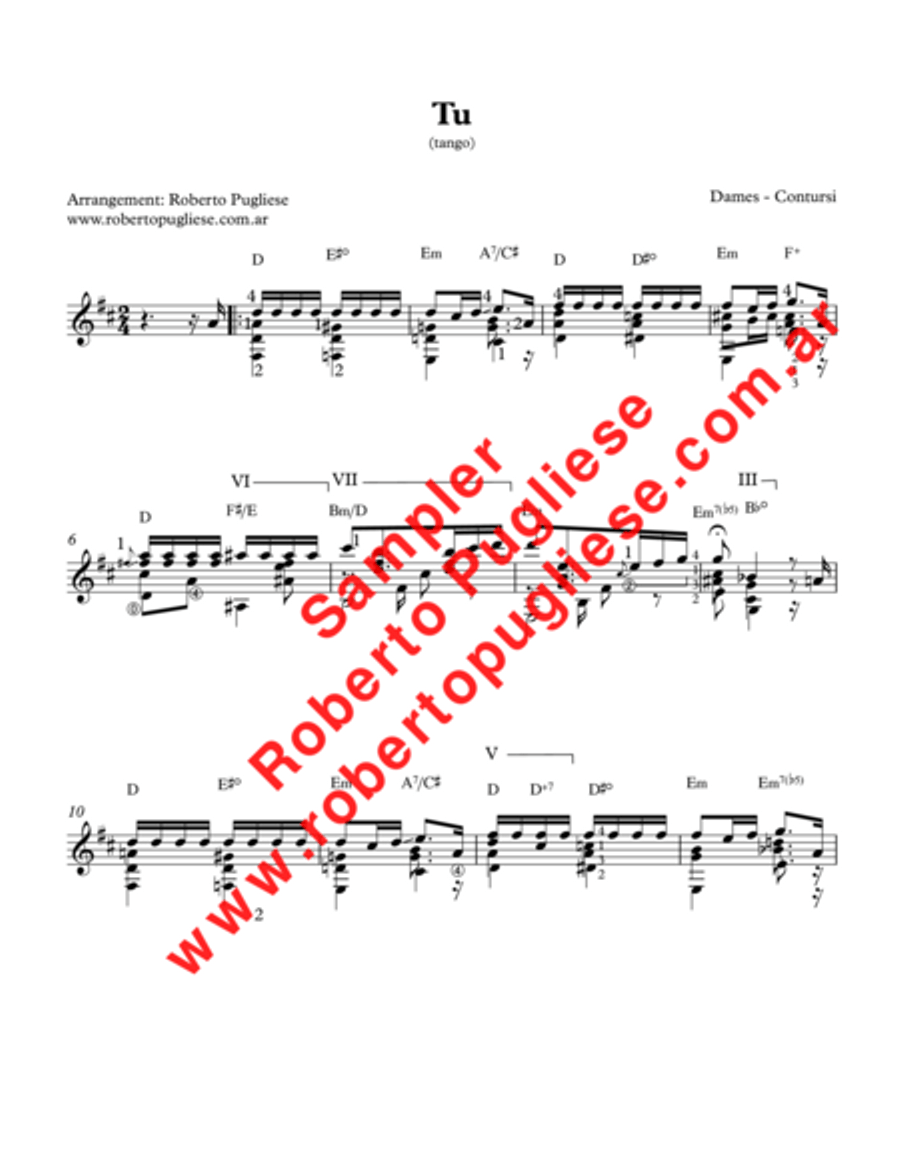 Tu - guitar tango (Dames - Contursi) Classical Guitar scores gallery preview page 6