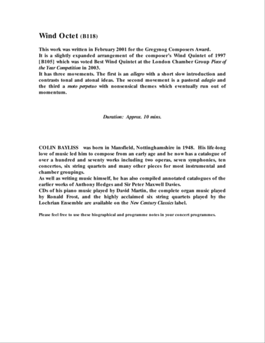 wind octet Small Ensemble scores gallery preview page 1