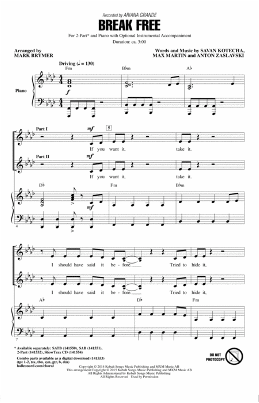 Break Free Break Free 2-Part scores gallery preview page 1