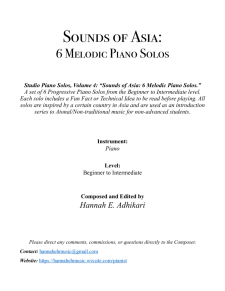 Sounds of Asia: 6 Melodic Piano Solos