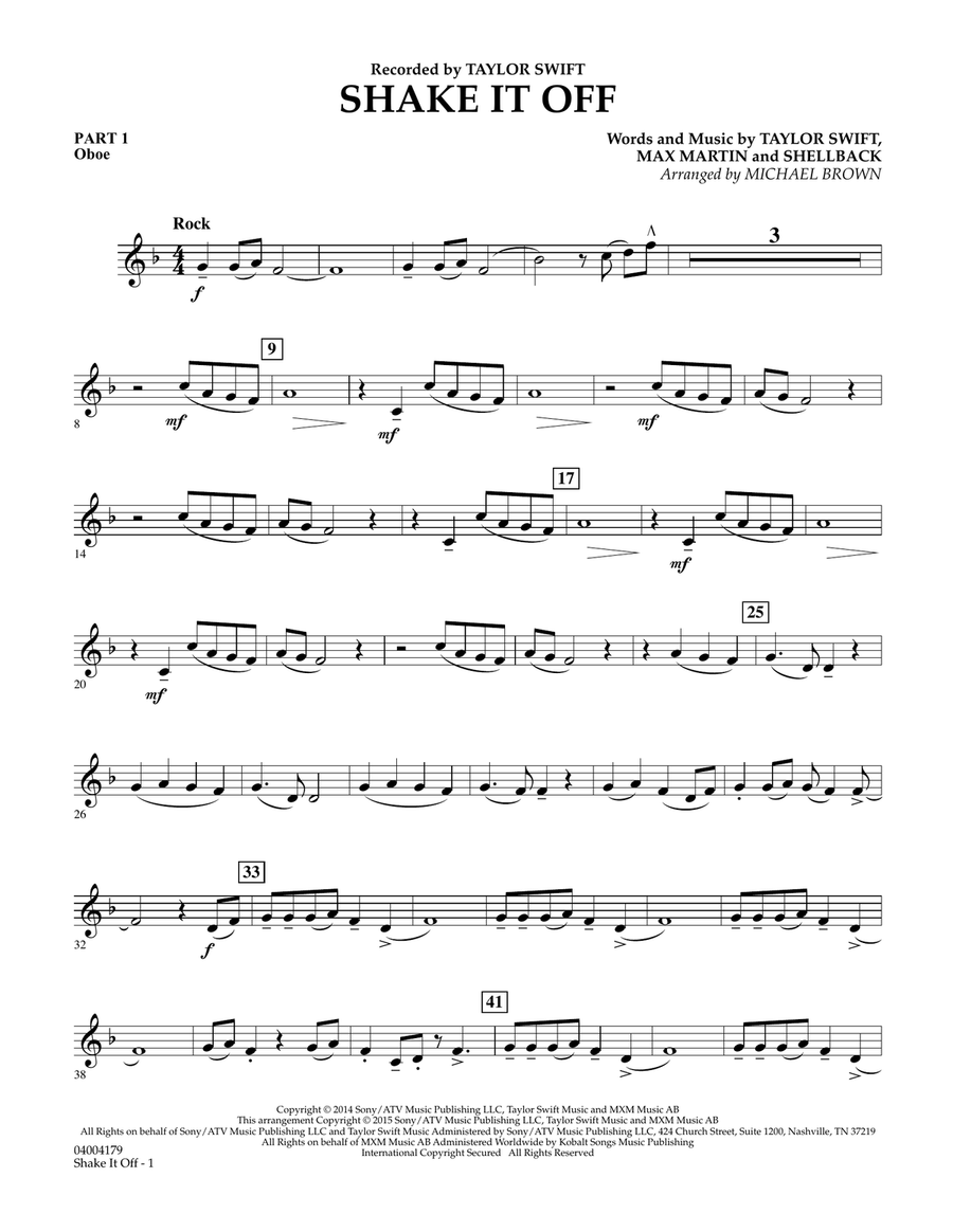 Shake It Off - Pt.1 - Oboe Concert Band scores gallery preview page 1