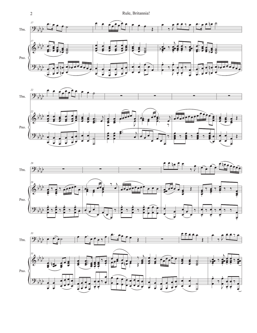 Rule, Britannia! (Trombone solo and Piano) Piano scores gallery preview page 2