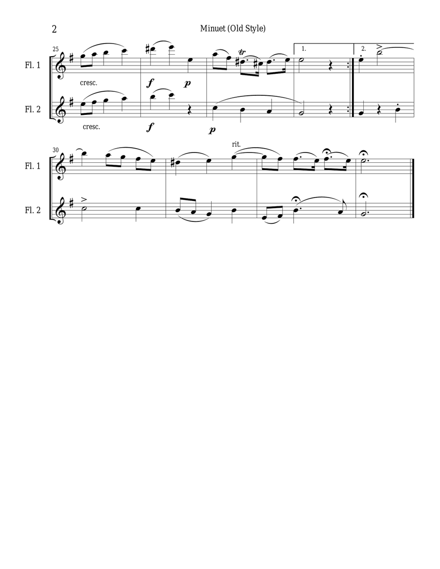 Minuet (Old Style) by Elgar for woodwind duets Woodwind Duet scores gallery preview page 2