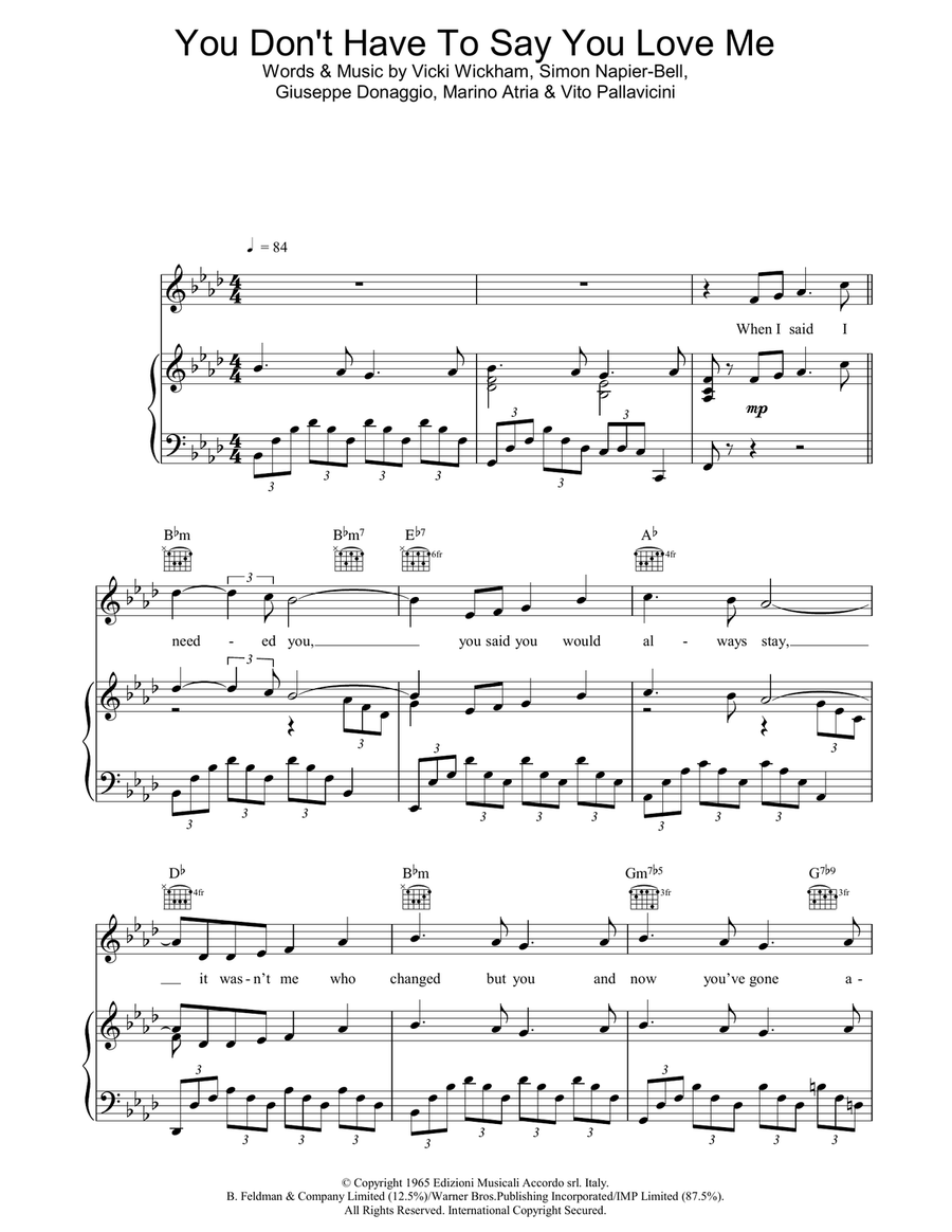 You Don't Have To Say You Love Me Piano, Vocal, Guitar scores gallery preview page 1