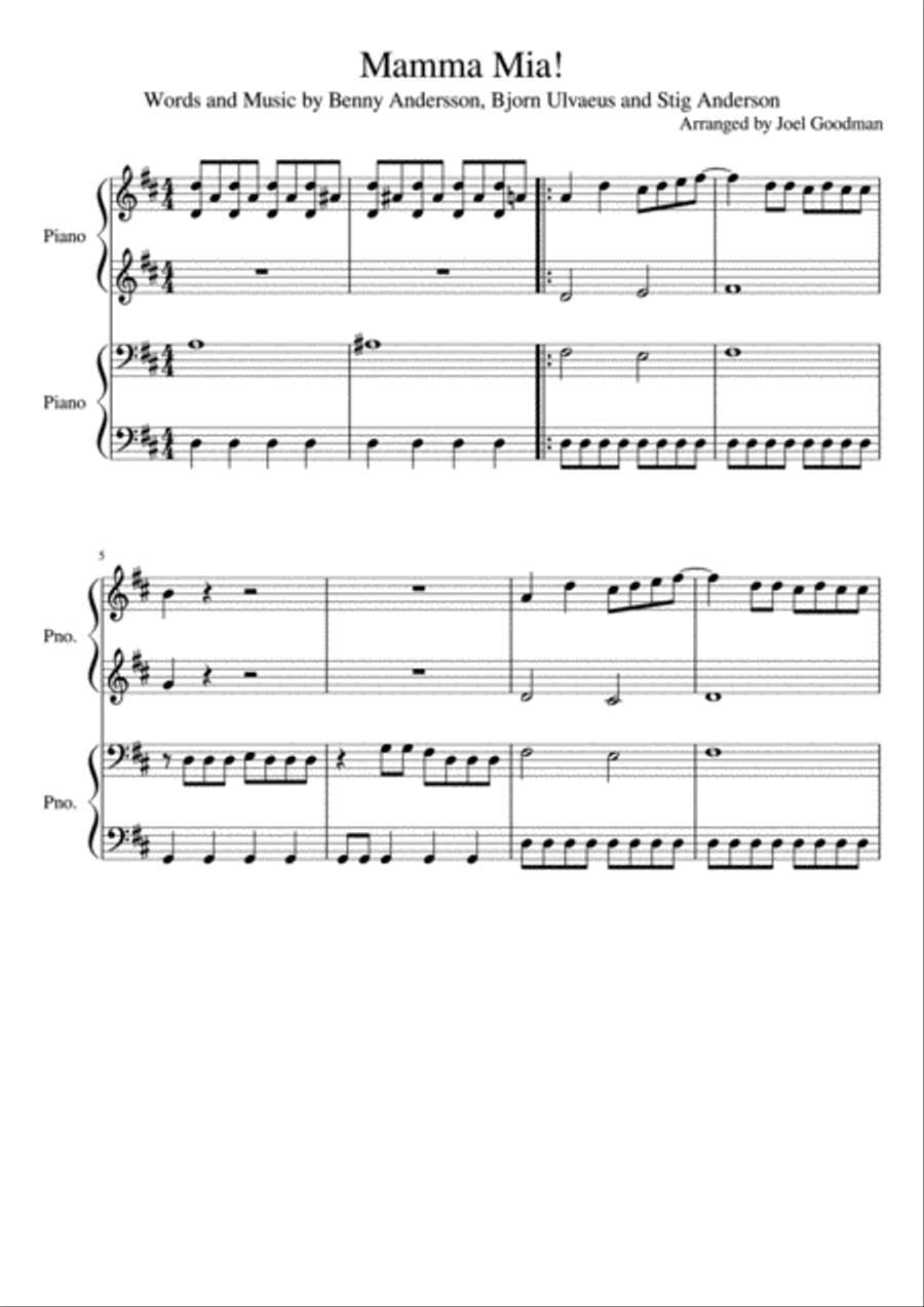 Mamma Mia Piano scores gallery preview page 1