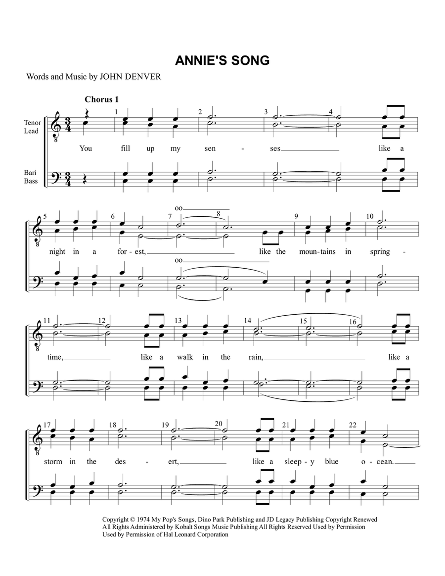 Annie's Song TTBB scores gallery preview page 1