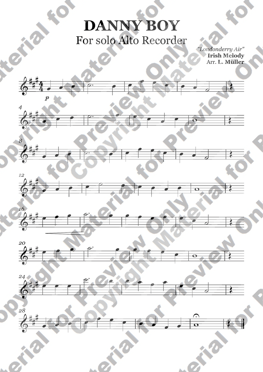 Danny boy - Alto Recorder Alto Recorder scores gallery preview page 1