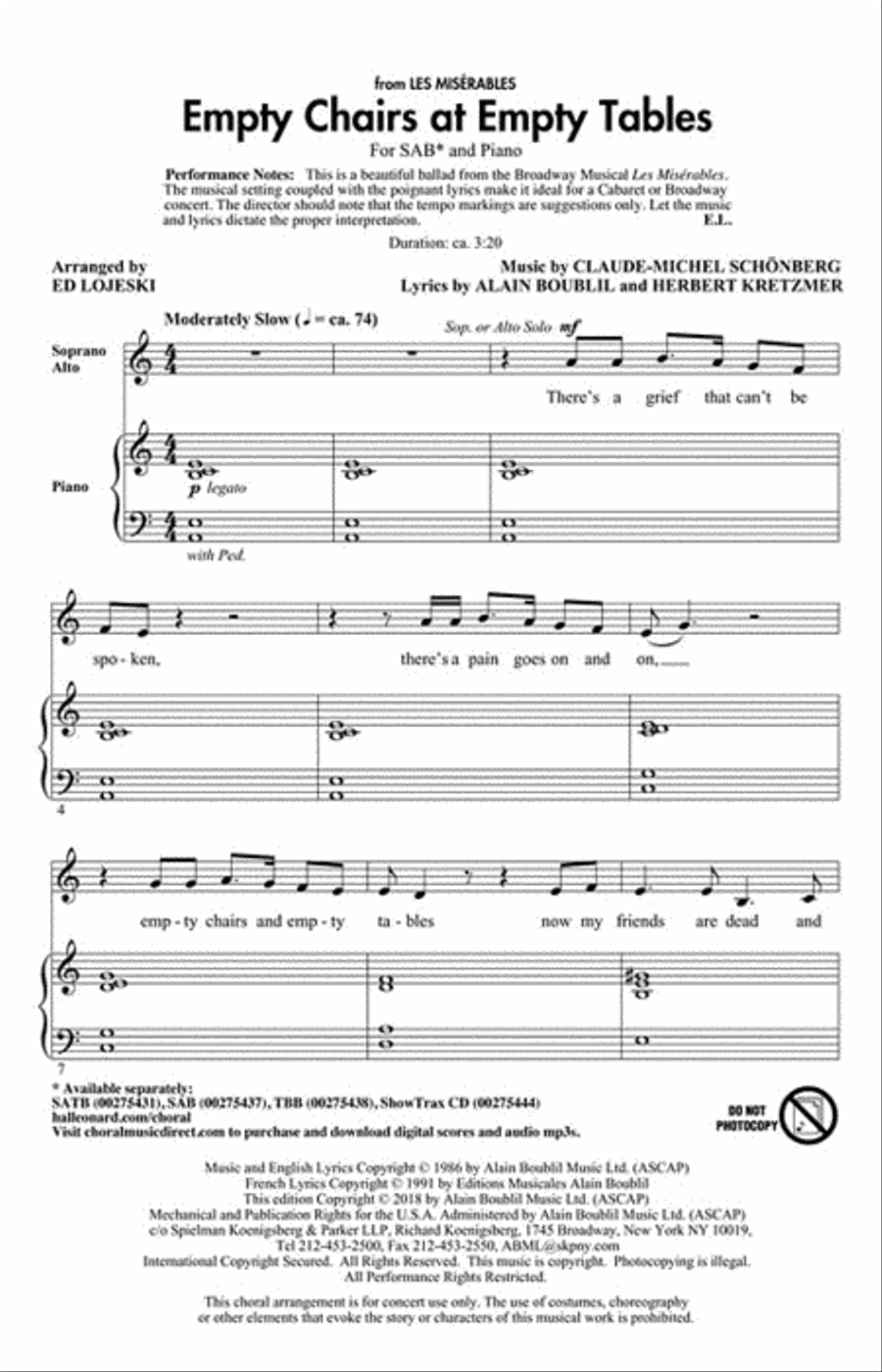Empty Chairs at Empty Tables 3-Part scores gallery preview page 2