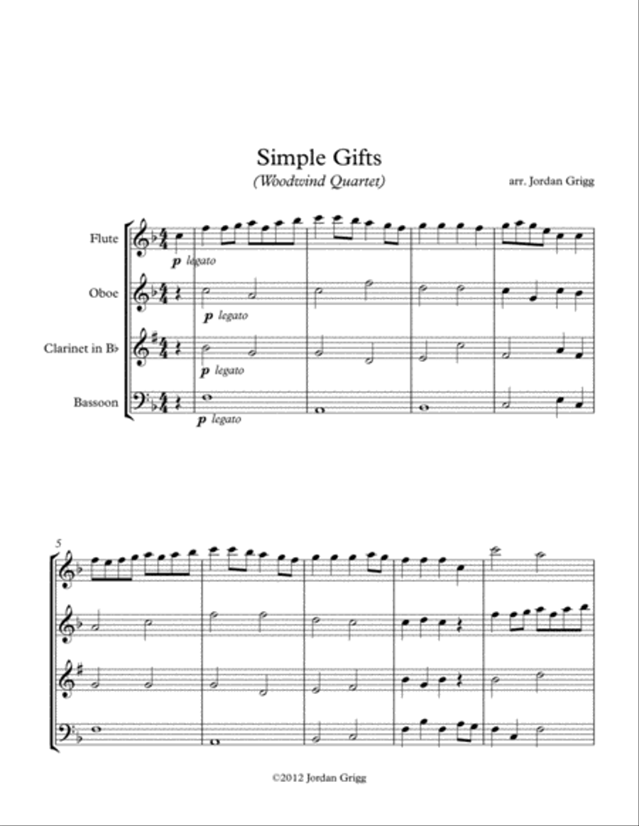 Simple Gifts (Woodwind Quartet) Woodwind Quartet scores gallery preview page 1