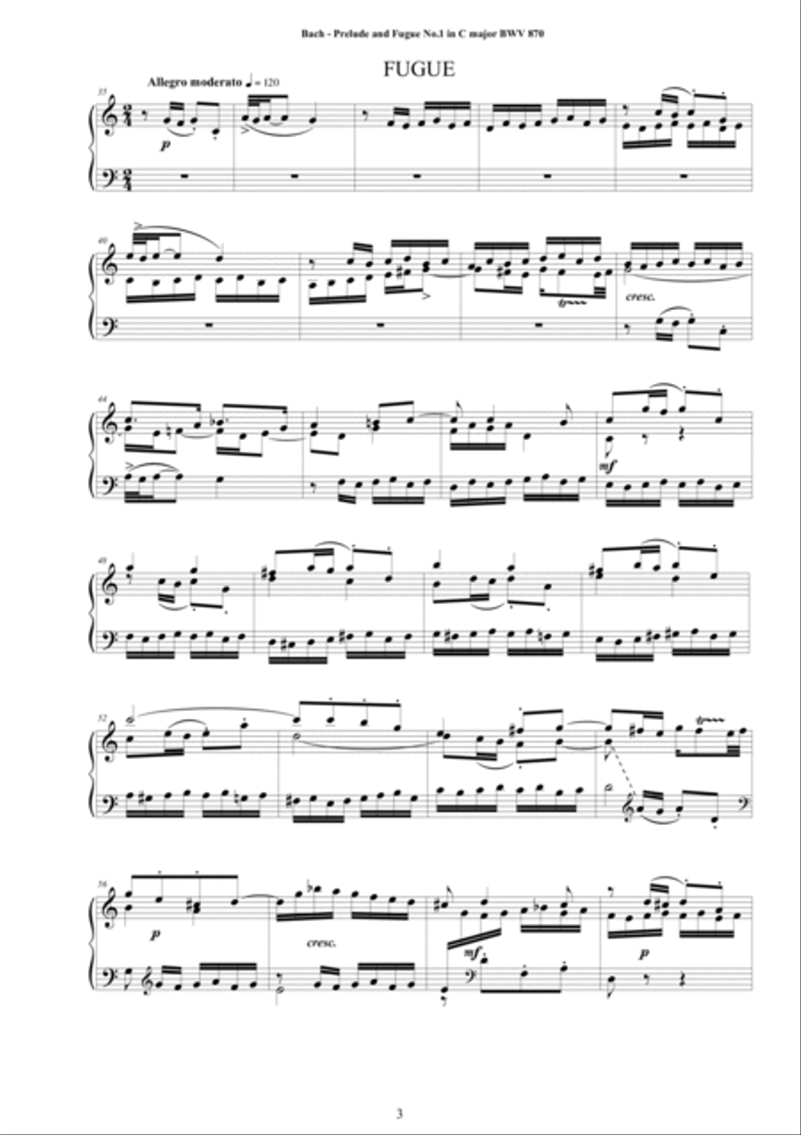 Bach - Prelude and Fugue No.1 in C major BWV 870 for Piano Piano Solo scores gallery preview page 3