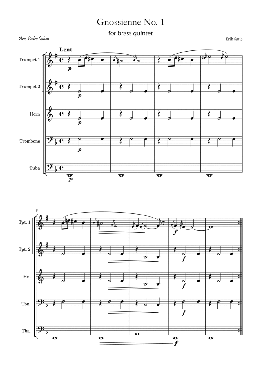 Gnossienne No. 1 – for Brass Quintet Brass Quintet scores gallery preview page 1