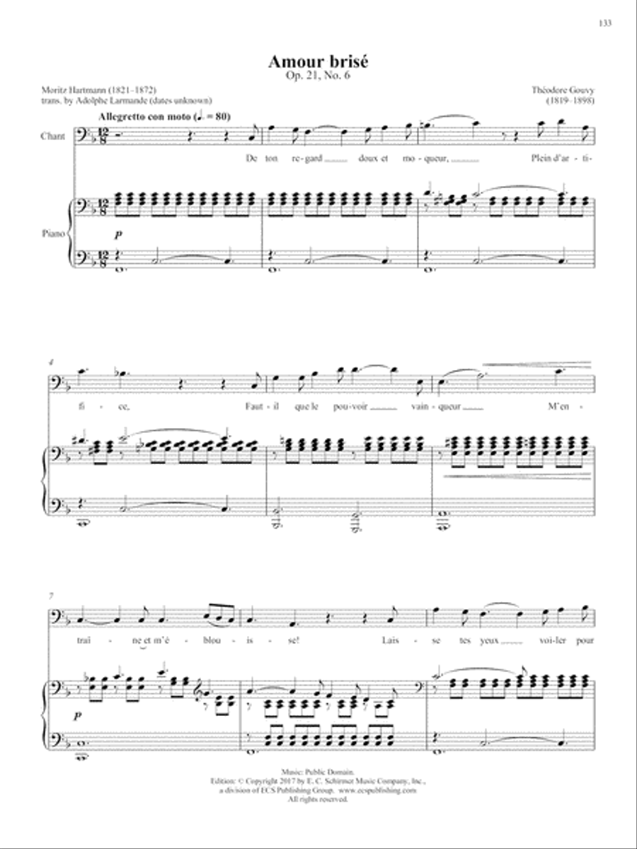 Op. 21, No. 6: Amour bris√© from Songs of Gouvy, V2 Voice Solo scores gallery preview page 2