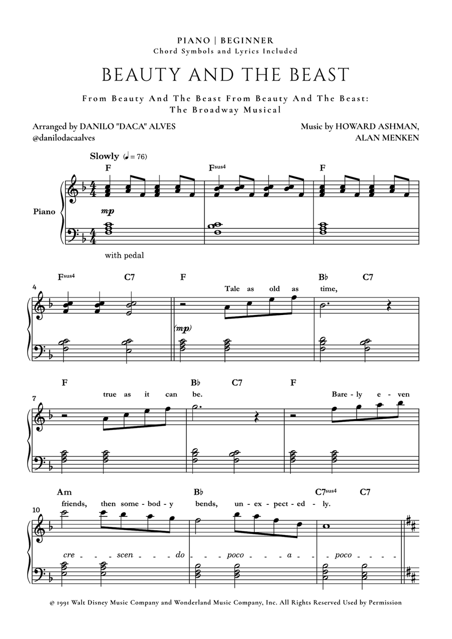 Beauty And The Beast Easy Piano scores gallery preview page 1