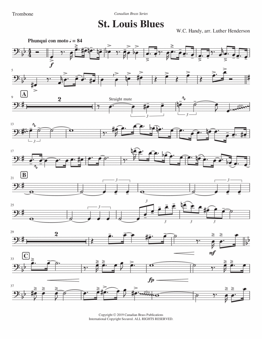 St. Louis Blues - Trombone Brass Quintet scores gallery preview page 1