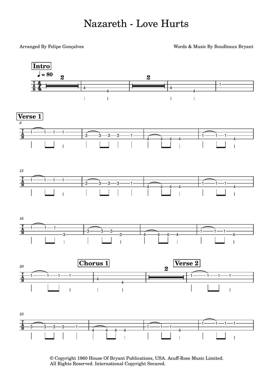 Love Hurts Guitar Tablature scores gallery preview page 1