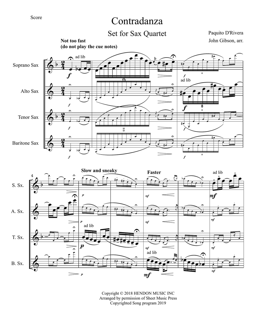 Contradanza Saxophone Quartet scores gallery preview page 2