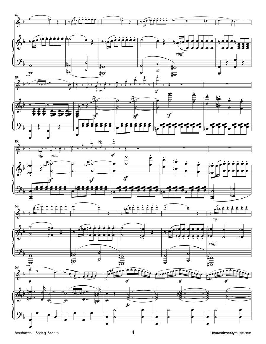 Sonata no. 5 (Spring), opus 24, adapted for flute and piano Flute Solo scores gallery preview page 4