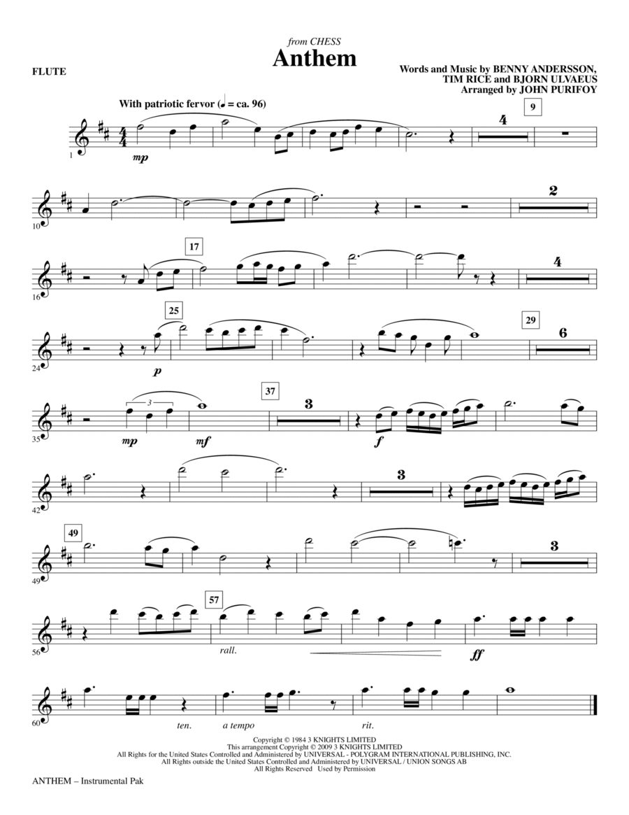 Anthem (from Chess) - Flute Choir scores gallery preview page 1