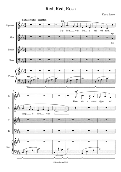 'Red Red Rose' Choral work for SATB with full Piano Accompaniment.