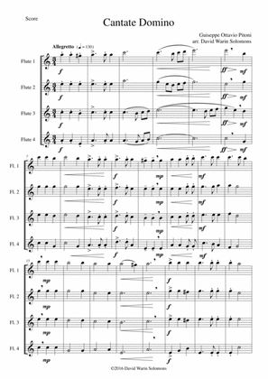 Cantate Domino by Pitoni arranged for flute quartet (4 concert flutes)
