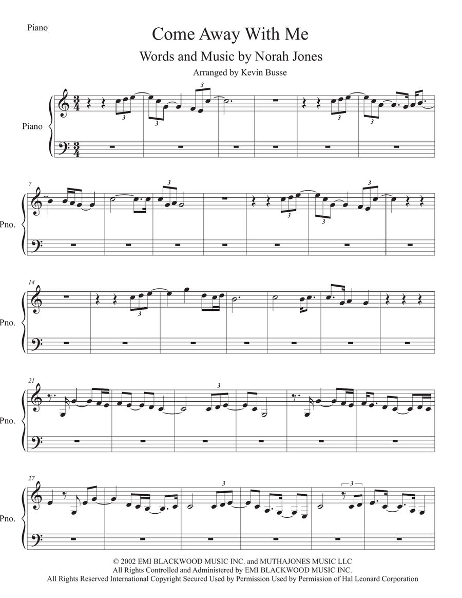 Come Away With Me Easy Piano scores gallery preview page 1