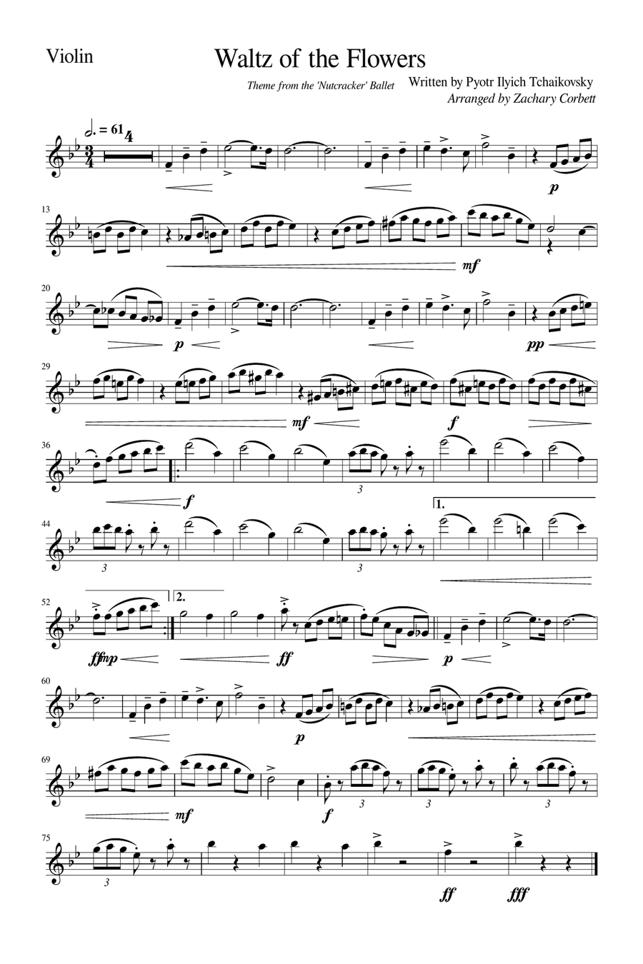 Waltz of the Flowers Violin Solo scores gallery preview page 1