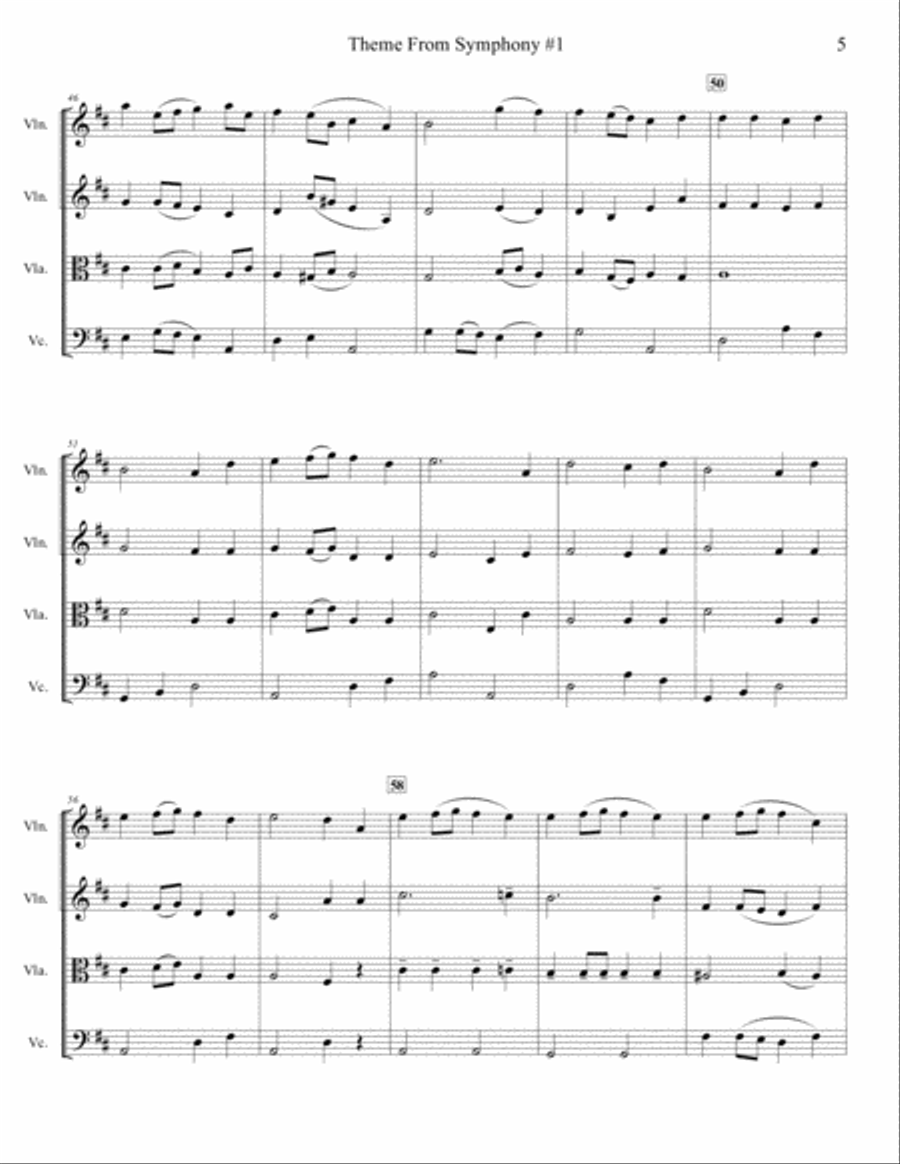 Theme from Brahms Symphony #1 for String Quartet String Quartet scores gallery preview page 5