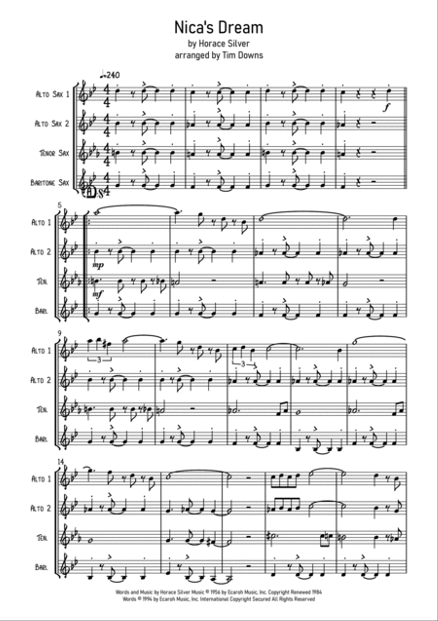 Nica's Dream Saxophone Quartet scores gallery preview page 2