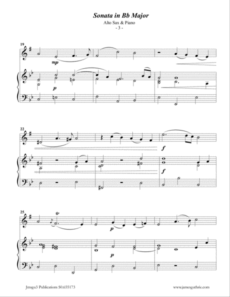 Telemann: Sonata in Bb Major for Alto Sax & Piano Alto Saxophone scores gallery preview page 3