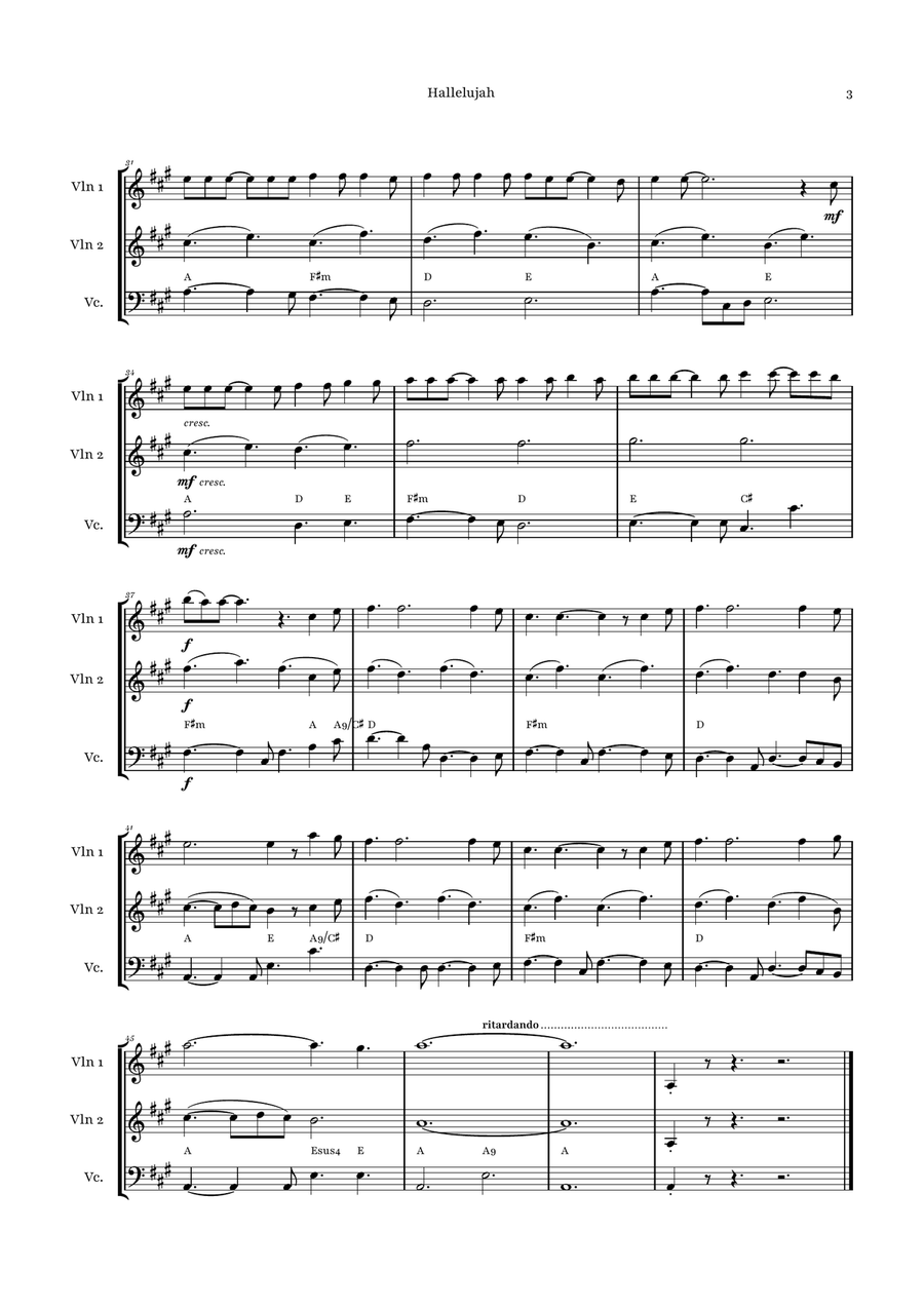 Hallelujah String Trio scores gallery preview page 3