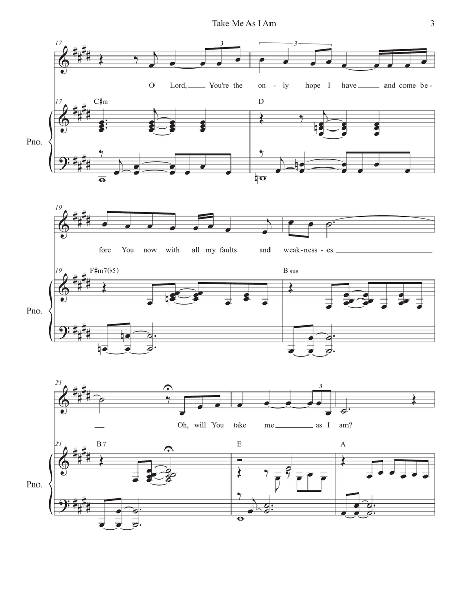 Take Me As I Am (Vocal solo - High Key) Piano, Vocal scores gallery preview page 3