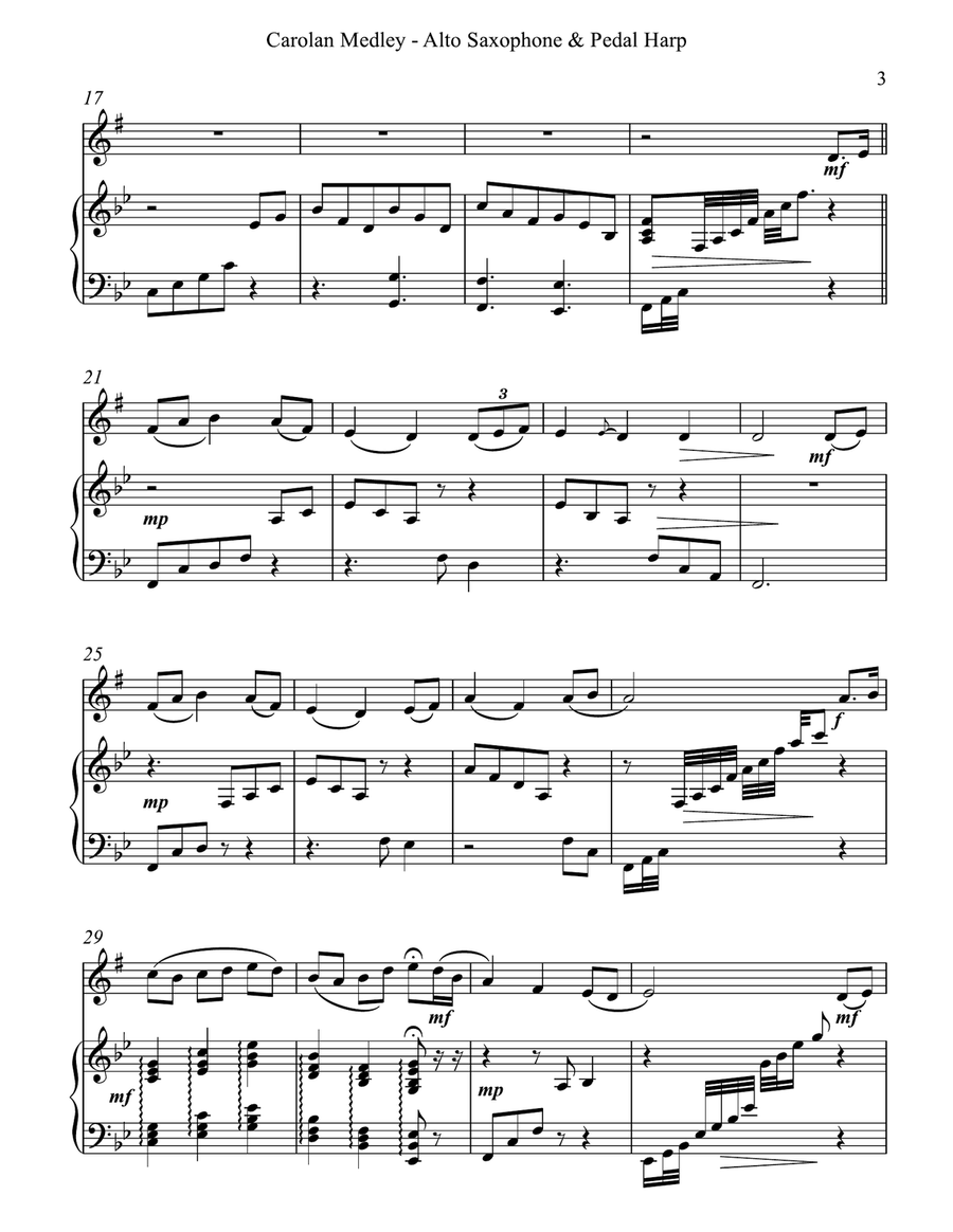 Carolan Medley, Duet for Eb Alto Saxophone & Pedal Harp Alto Saxophone scores gallery preview page 3