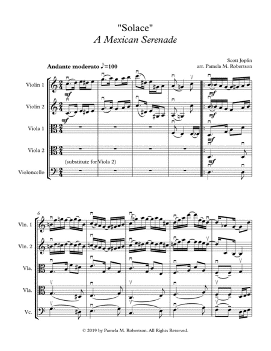 Solace - A Mexican Serenade String Quartet scores gallery preview page 1