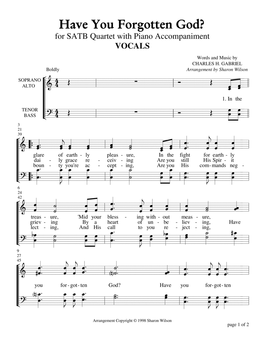Have You Forgotten God? (for SATB Quartet with Piano Accompaniment) 4-Part scores gallery preview page 1