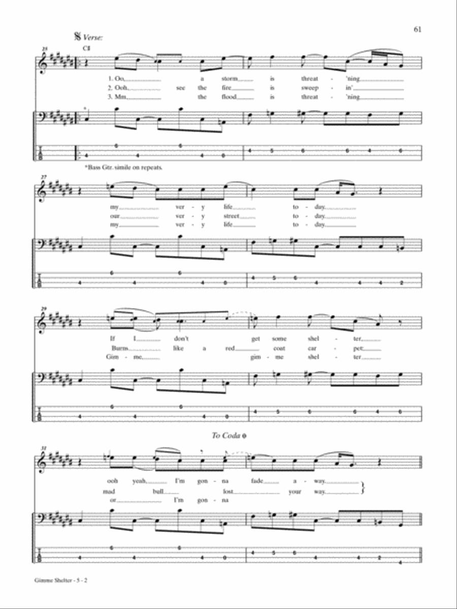 Gimme Shelter Bass Guitar Tablature scores gallery preview page 2