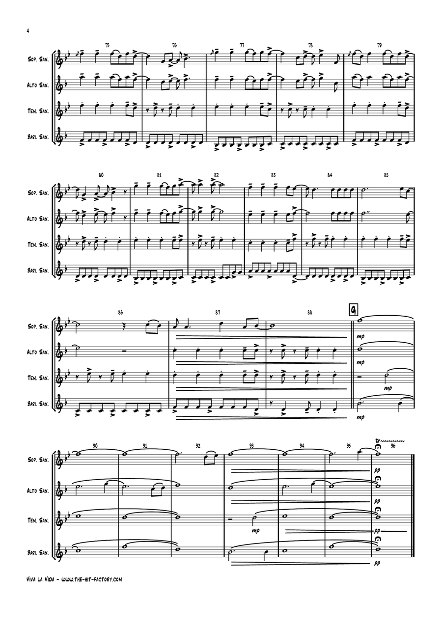 Viva La Vida Saxophone Quartet scores gallery preview page 4
