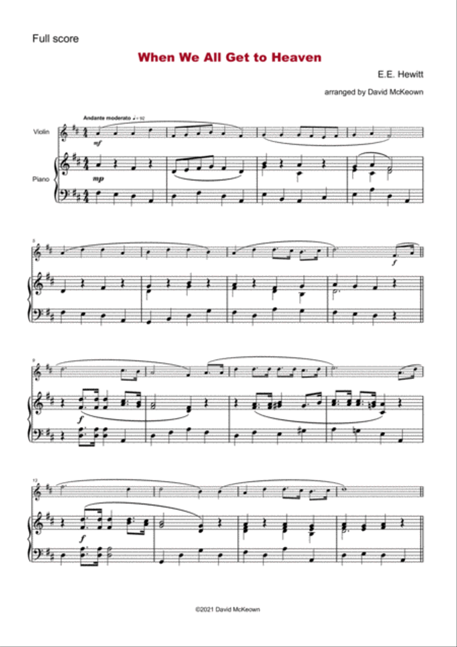 When We All Get to Heaven, Gospel Hymn for Violin and Piano Violin Solo scores gallery preview page 2