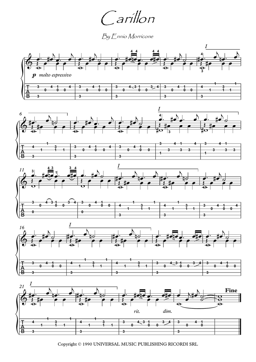 Carillon Guitar Tablature scores gallery preview page 1