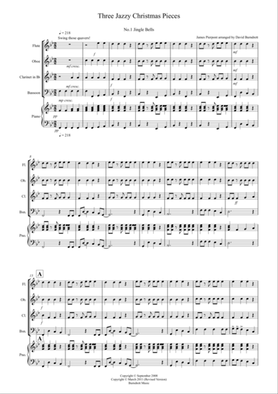 3 Jazzy Christmas Pieces for Wind Quartet Woodwind Quartet scores gallery preview page 1