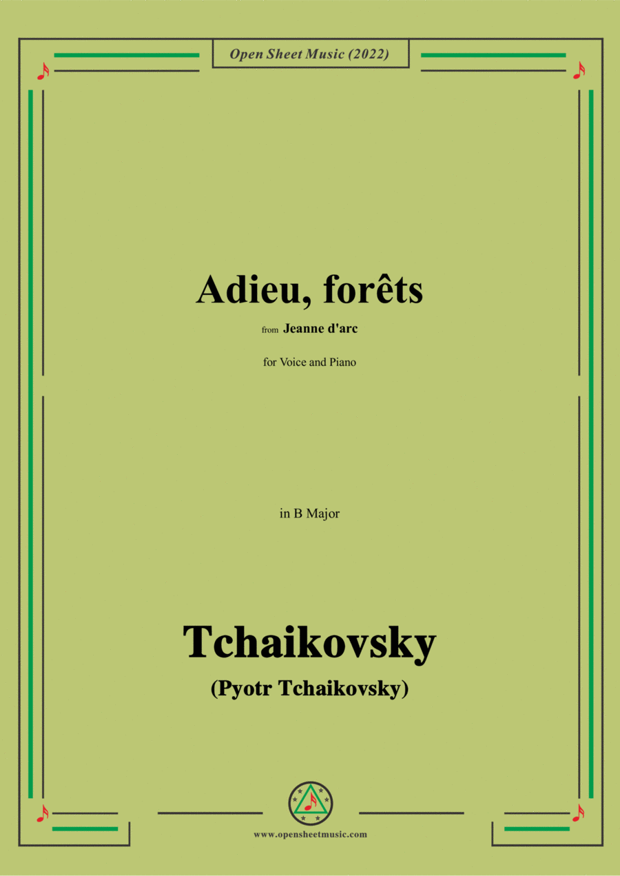 Tchaikovsky-Adieu,forêts,from Jeanne D'arc,in B Major,for Voice and Pinao Voice scores gallery preview page 1