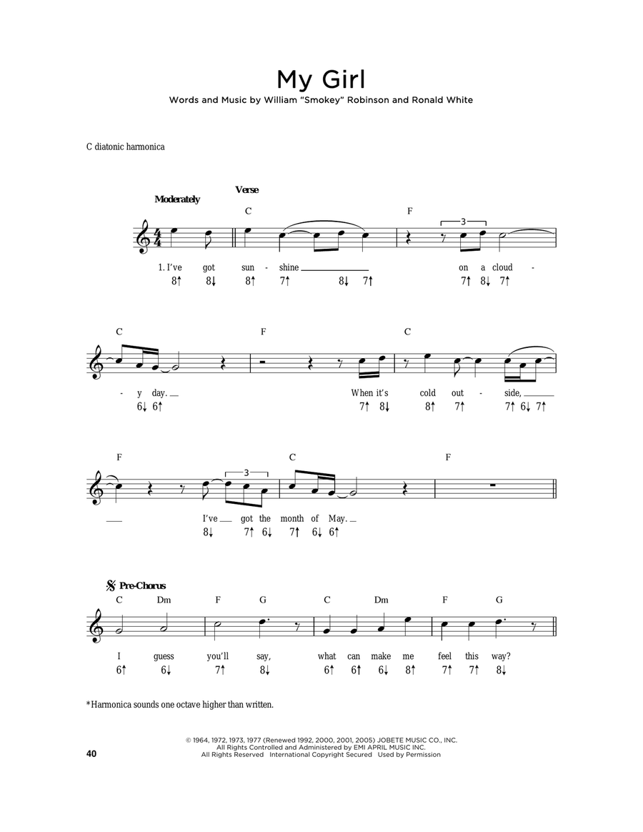 My Girl My Girl Harmonica scores gallery preview page 1