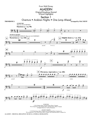 Aladdin (Choral Highlights) (from Aladdin: The Broadway Musical) (arr. Mac Huff) - Trombone 1