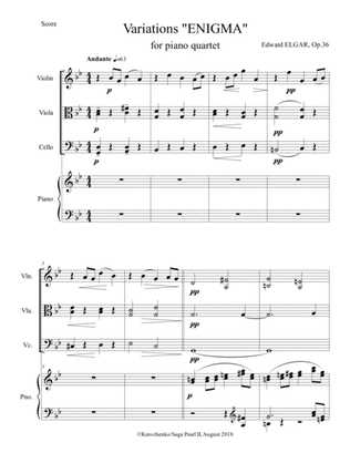 Edward Elgar - Variations "Enigma" arr. for piano quartet (score and parts)