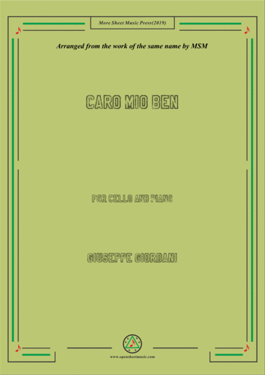 Giordani-Caro mio ben, for Cello and Piano Piano scores gallery preview page 1